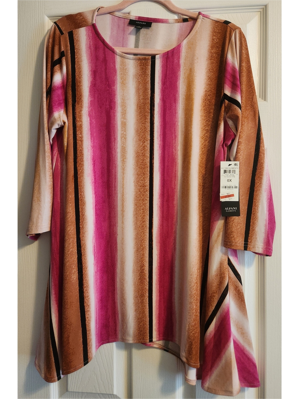 Alfani Pink, Brown & White Striped Scoop Neck Tunic